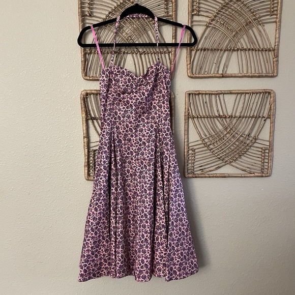 Betsey Johnson Dress Lace-up Corset Punk Glam Flirty 80s Ditsy Floral 2 B37 - Picture 6 of 12